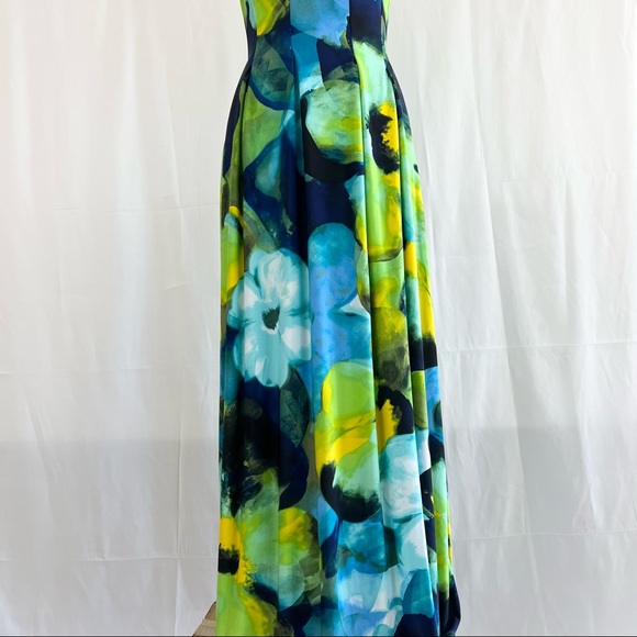 NWT! Glamour Green/Blue/Yellow Maxi Dress Sz 6P - Picture 3 of 10